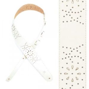 Planet Waves L25W1502 : 2.5″ Leather Guitar Strap, Perforated White
