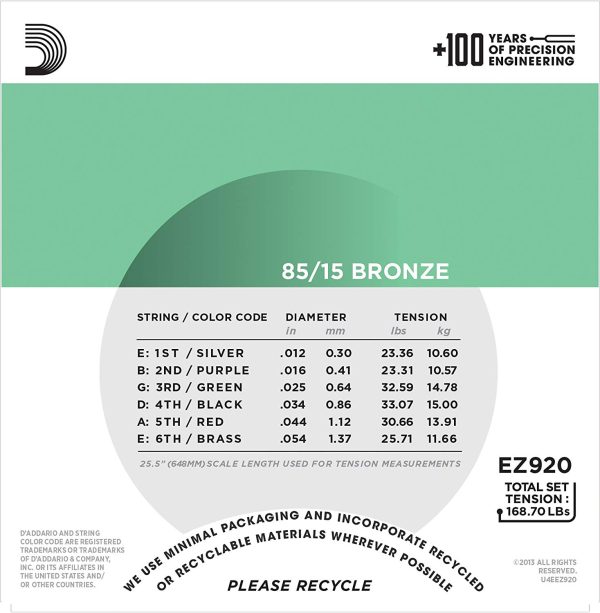 D'Addario EZ920 : (.012-.054) 85/15 Bronze Medium Light Acoustic Guitar Strings - Image 3