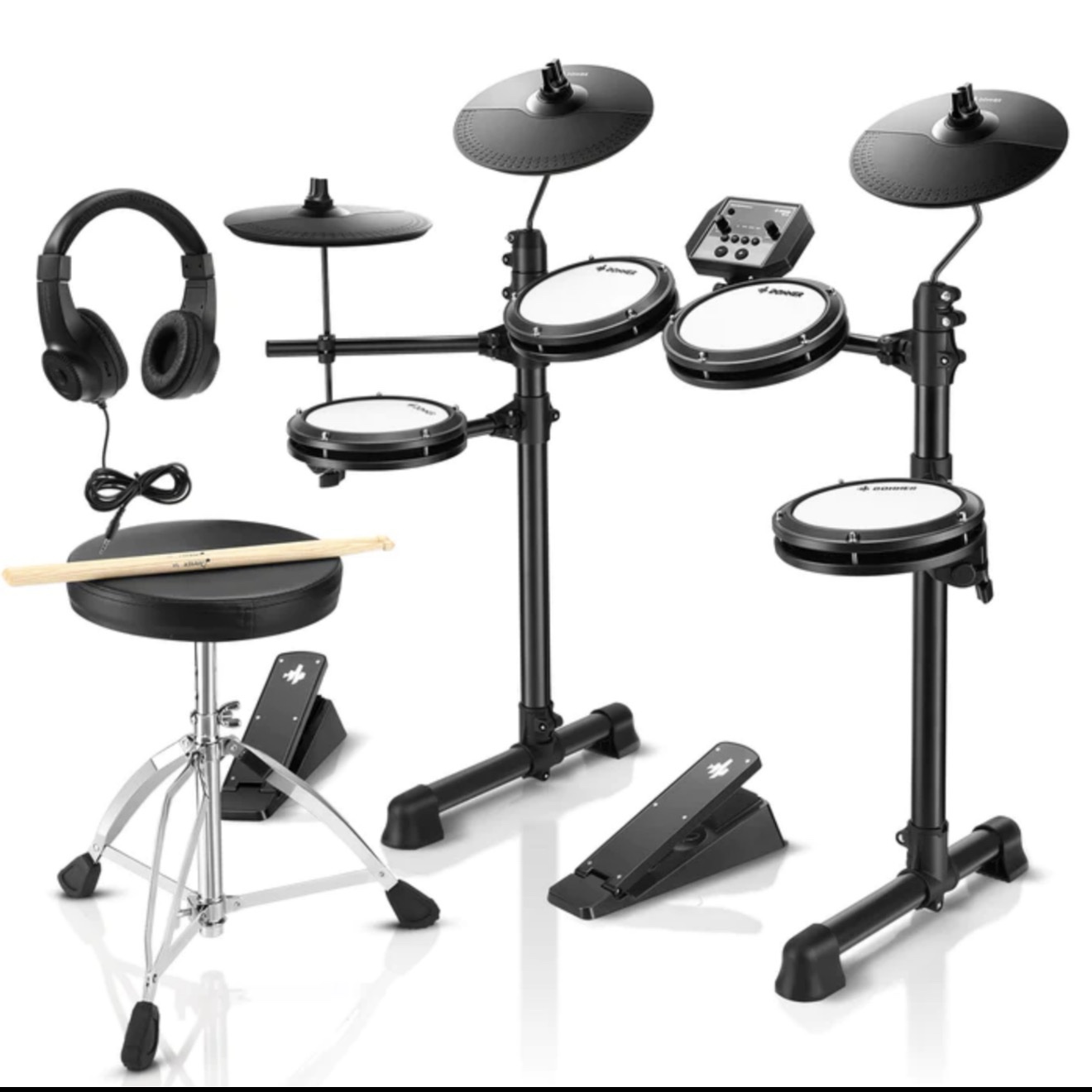 Donner DED-80 Electric Drum Set, Electronic Drum Kit for Beginner with 180 Sounds, Quiet Mesh Drum Set with Heavy Duty Pedals, Drum Throne, Sticks Headphone